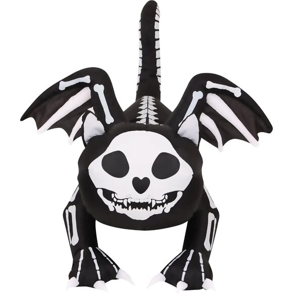 5.9-ft Wide Skeleton Cat Halloween Blow Up Inflatable Decoration with LED Light - Picture 1 of 9
